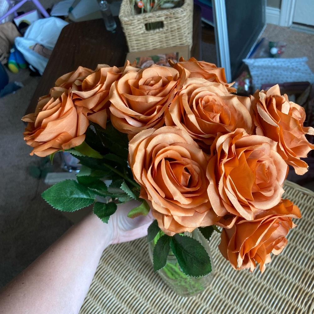 Realistic Burnt Orange faux flowers